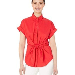 NWT LAUREN Ralph Lauren Tie Front Blouse Red XS